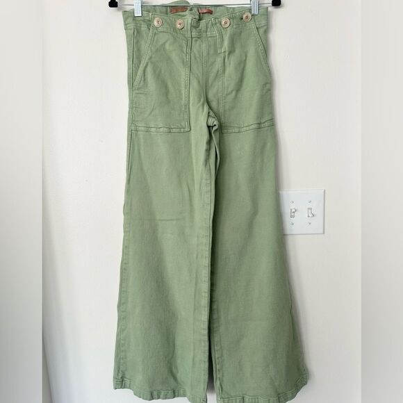 Anthropologie The Kit High-Rise Wide-Leg Utility Trouser by Pilcro 27 (Green) - Picture 3 of 7